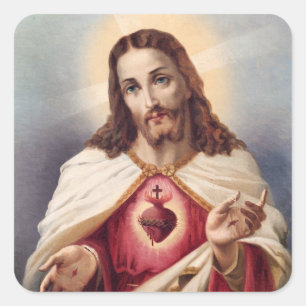 Sacred Heart of Jesus painting - Portugal Square Sticker
