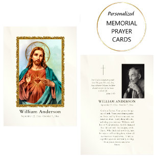 Sacred Heart of Jesus Photo Funeral Prayer Card   