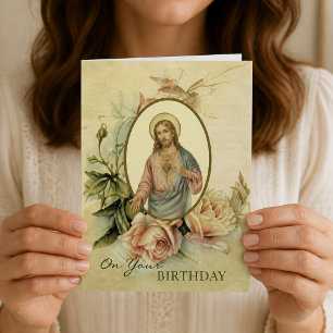 Sacred Heart of Jesus Religious Birthday Roses Card