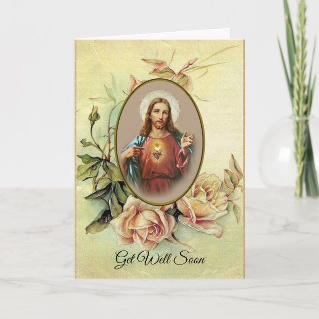 Sacred Heart of Jesus Roses Get Well Soon Card (Front)