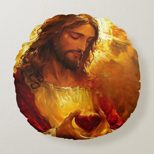 Sacred Heart of Jesus  Round Cushion (Front)