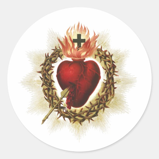 Sacred Heart of Jesus Round Stickers  (Front)