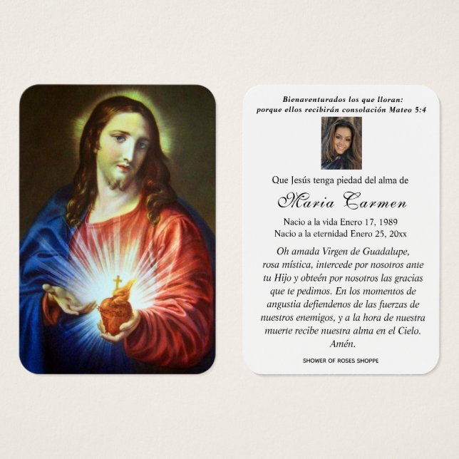 Sacred Heart of Jesus  Spanish Funeral Holy Prayer (Front & Back)