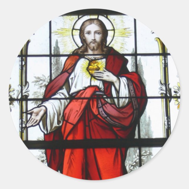 Sacred Heart of Jesus Stained Glass Church window Classic Round Sticker (Front)