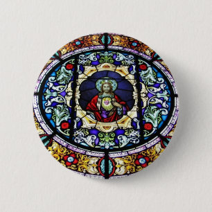 Sacred Heart of Jesus Stained Glass Window 6 Cm Round Badge