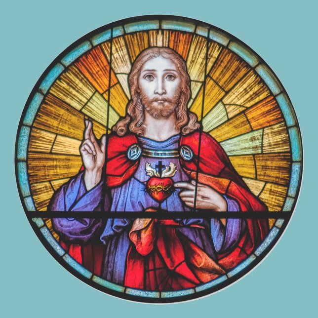Sacred Heart of Jesus Stained Glass Window Classic Round Sticker (Creator Uploaded)