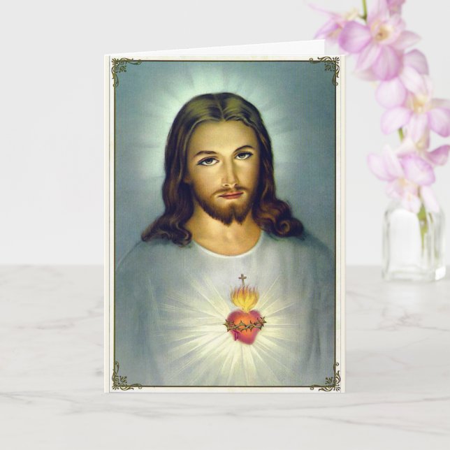 Sacred Heart of Jesus Traditional Catholic Pose Card (Orchid)