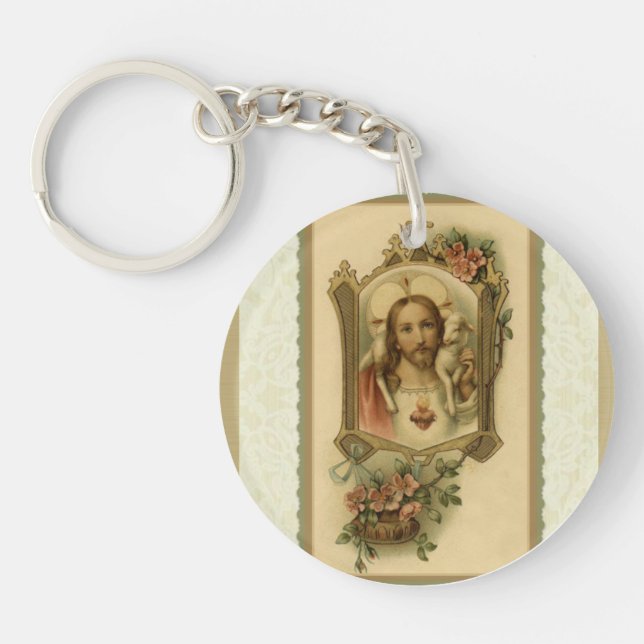 Sacred Heart of Jesus w/lamb on shoulder keychain (Front)