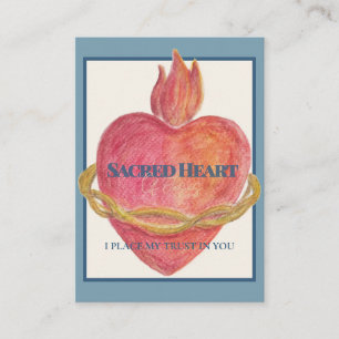 Sacred Heart of Jesus Watercolor Prayer Card Blue