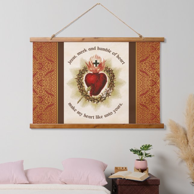 Sacred Heart of Jesus with Gold Detail Hanging Tapestry (Bedroom)