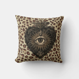 Sacred Heart on Leopard Background Cushion