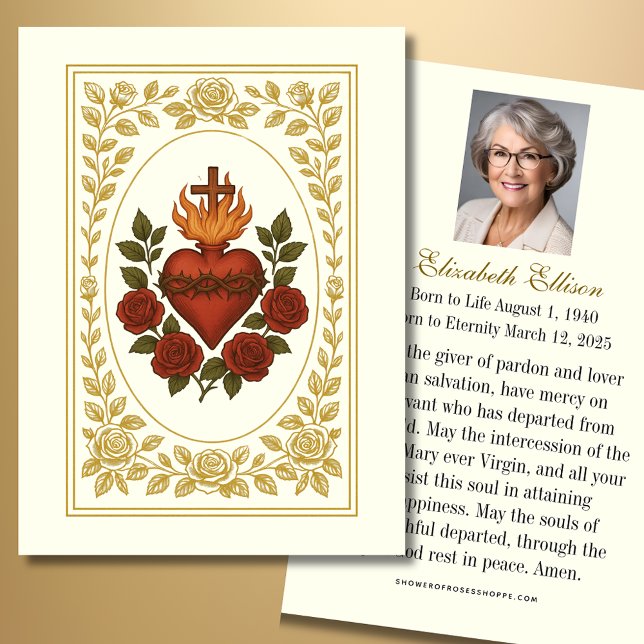 Sacred Heart Roses Funeral Keepsake Memorial (Creator Uploaded)