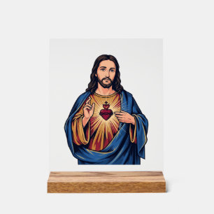Sacred Heart Vintage Engraving Religious Vector De Acrylic Sign