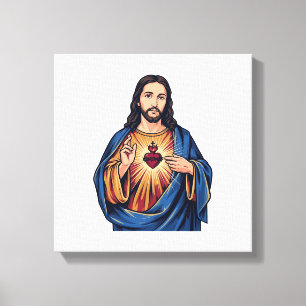 Sacred Heart Vintage Engraving Religious Vector De Canvas Print