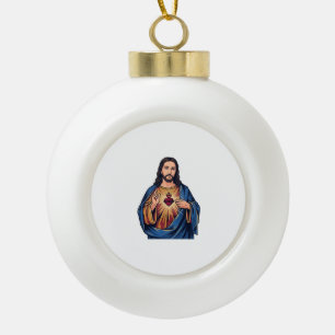 Sacred Heart Vintage Engraving Religious Vector De Ceramic Ball Christmas Ornament