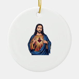 Sacred Heart Vintage Engraving Religious Vector De Ceramic Tree Decoration