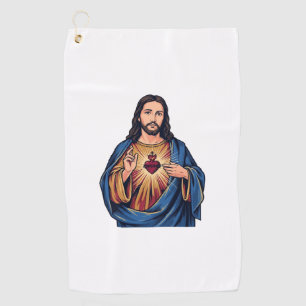 Sacred Heart Vintage Engraving Religious Vector De Golf Towel