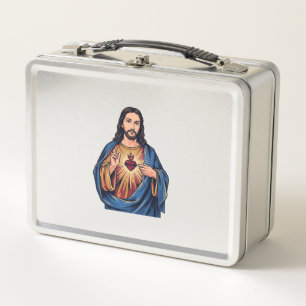 Sacred Heart Vintage Engraving Religious Vector De Metal Lunch Box