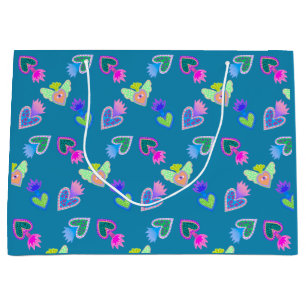 Sacred Hearts Folk Art Large Gift Bag