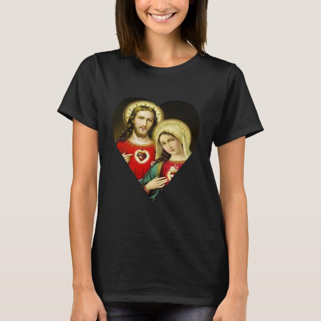 Sacred Hearts Jesus Mary Humourous Big T-Shirt (Front)