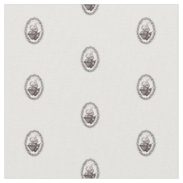 Sacred Hearts of Jesus and Mary pattern fabric (Close Up)