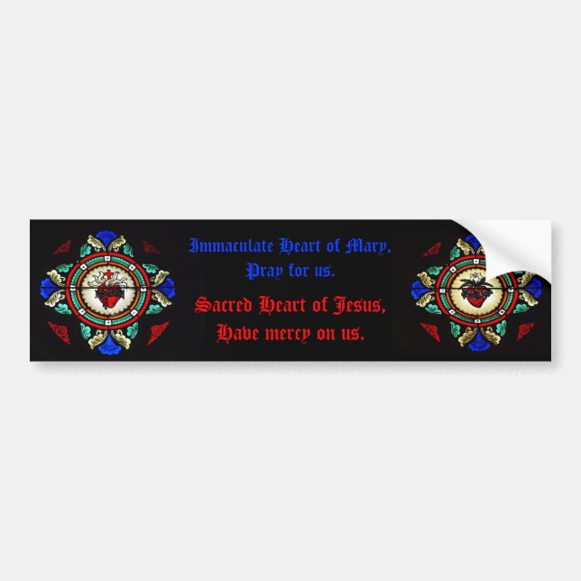 Sacred Hearts of Jesus & Mary Stained Glass Bumper Bumper Sticker (Front)
