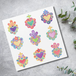 SACRED HEARTS, WATERCOLOR, mexico, mexican folk