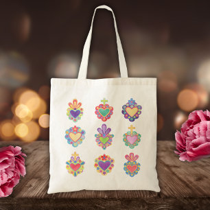 SACRED HEARTS, WATERCOLOR, mexico, mexican folk Tote Bag