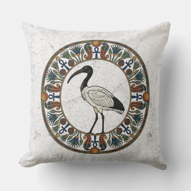 Sacred Ibis of Thoth: God of Wisdom Ancient Egypt Cushion (Front)