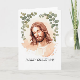 Sacred Jesus & Eucalyptus Peach Watercolor Card