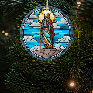 Sacred Jesus Stained Glass Christmas Ceramic Tree Decoration