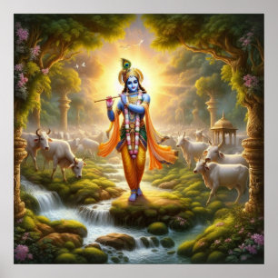 Sacred Krishna Traditional Gopinath Flute Art Poster