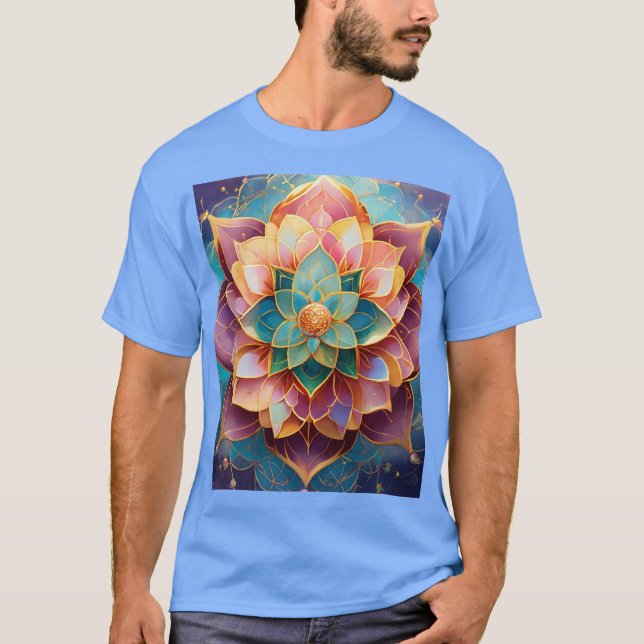 Sacred Lotus and Cosmic DNA Abstract Art T-Shirt (Front)