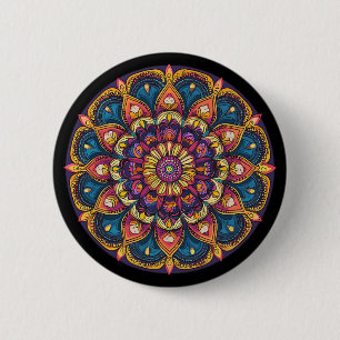 Sacred Lotus Mandala Boho Yoga Meditation 6 Cm Round Badge