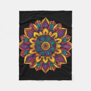 Sacred Lotus Mandala Boho Yoga Meditation Harmony  Fleece Blanket