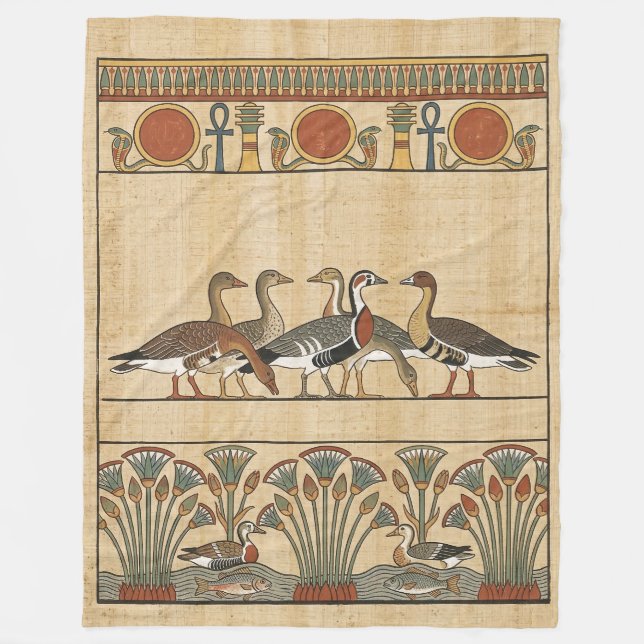 Sacred Meidum Geese & Nile Lotus Ancient Egyptian Fleece Blanket (Front)