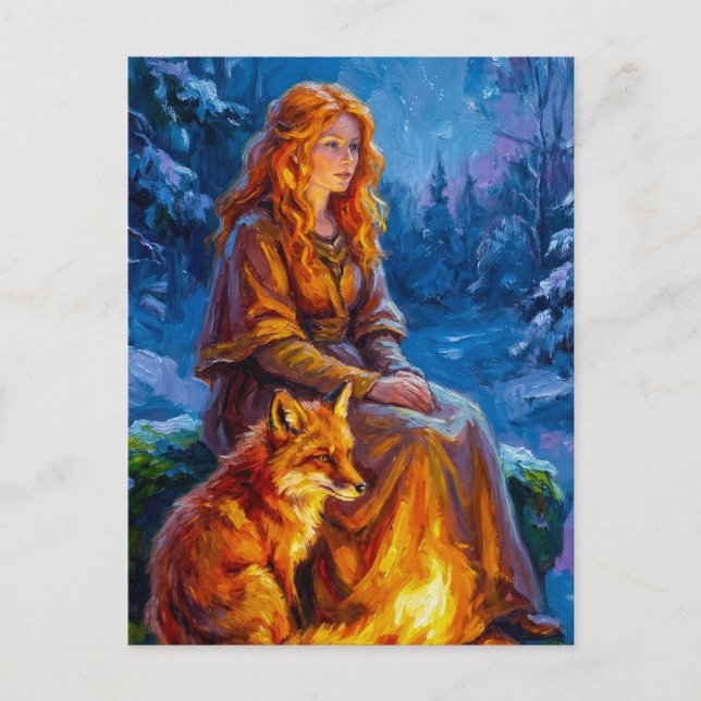 Sacred Nature: Celtic Goddess Brigid Art on Canvas Postcard (Front)