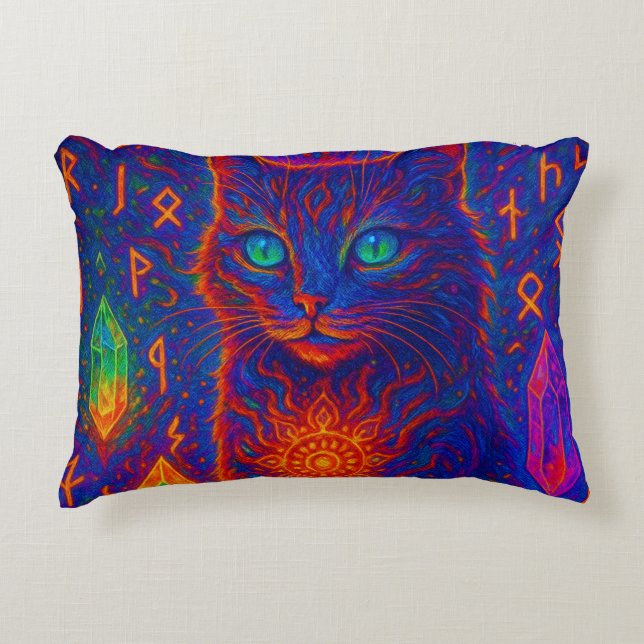 Sacred Neon Cat Decorative Cushion (Front)