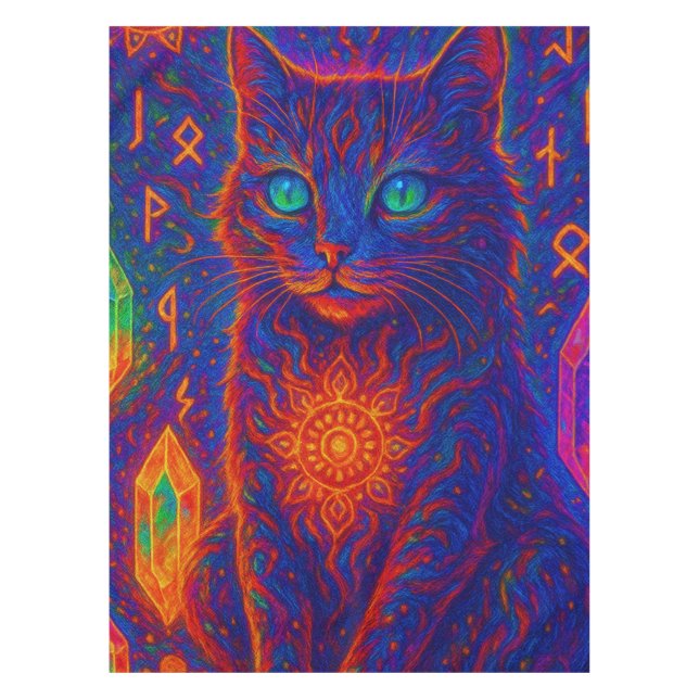 Sacred Neon Cat Tablecloth (Front)