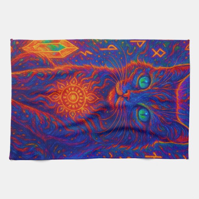 Sacred Neon Cat Tea Towel (Horizontal)
