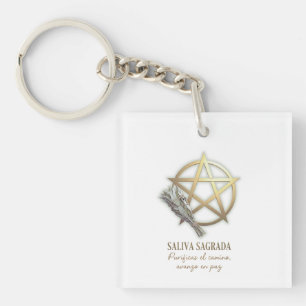 Sacred Salvia with Golden Pentagram Key Ring