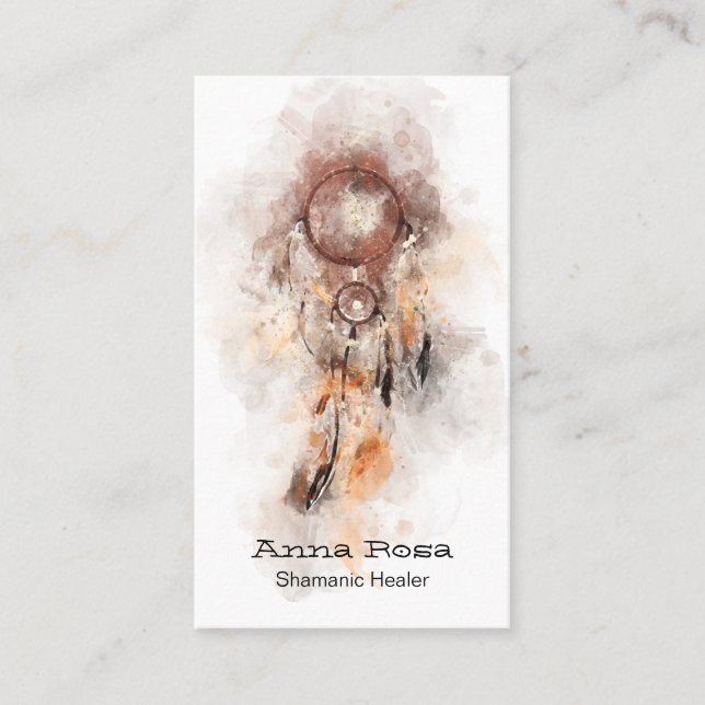 *~ Sacred Shamanic Dream Catcher QR Tribal Shaman Business Card (Front)