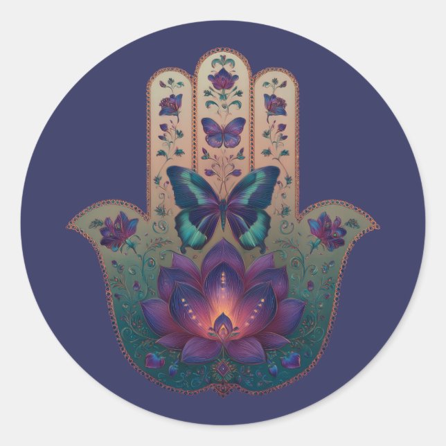 Sacred Transformation | Hamsa Hand Design Classic Round Sticker (Front)