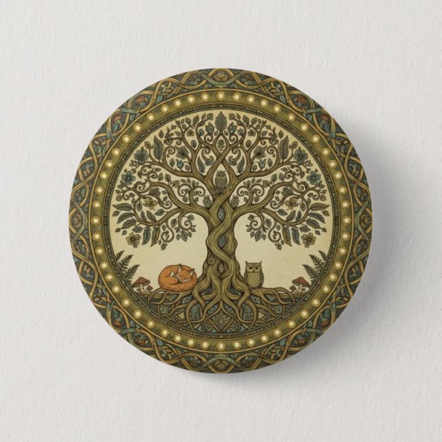Sacred Tree of Life Celtic Art 6 Cm Round Badge (Front)