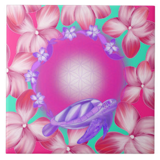 Sacred Turtle, Flower of Life & Floral Design Tile
