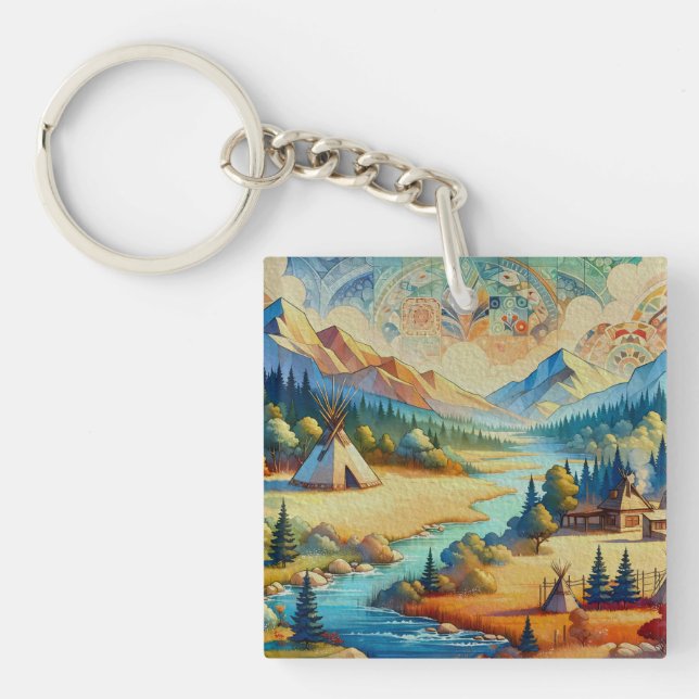 Sacred Valley - Native American Tribal Landscape Key Ring (Front)