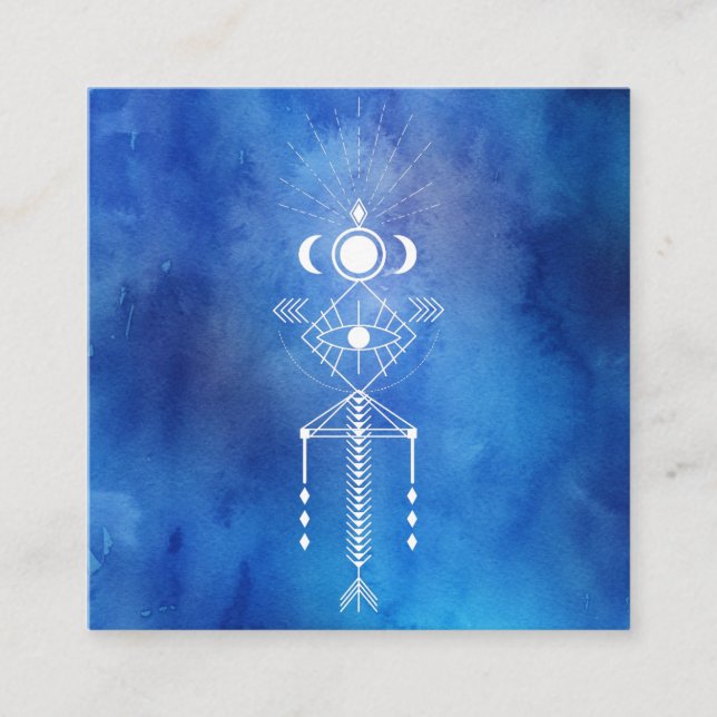 *~* Sacred Watercolor Shaman Primal Aztec Tribal Square Business Card (Front)
