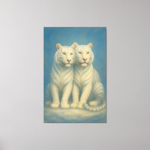 Sacred White Tiger Twins – Guardians of the Silent Canvas Print