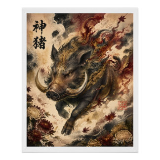 Sacred Wild Boar | Japanese Mythology Art Poster