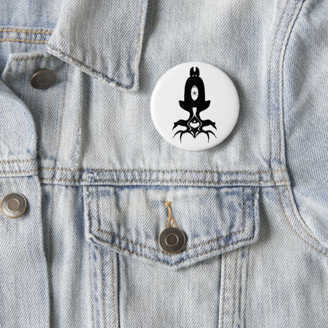 Sad alien bobby sketch 6 cm round badge (In Situ)